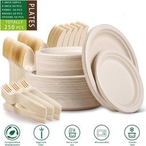 Paper Plates Dinner Disposable Eco9 Inch and 7 Inch Set for 50 People [250 PCS]